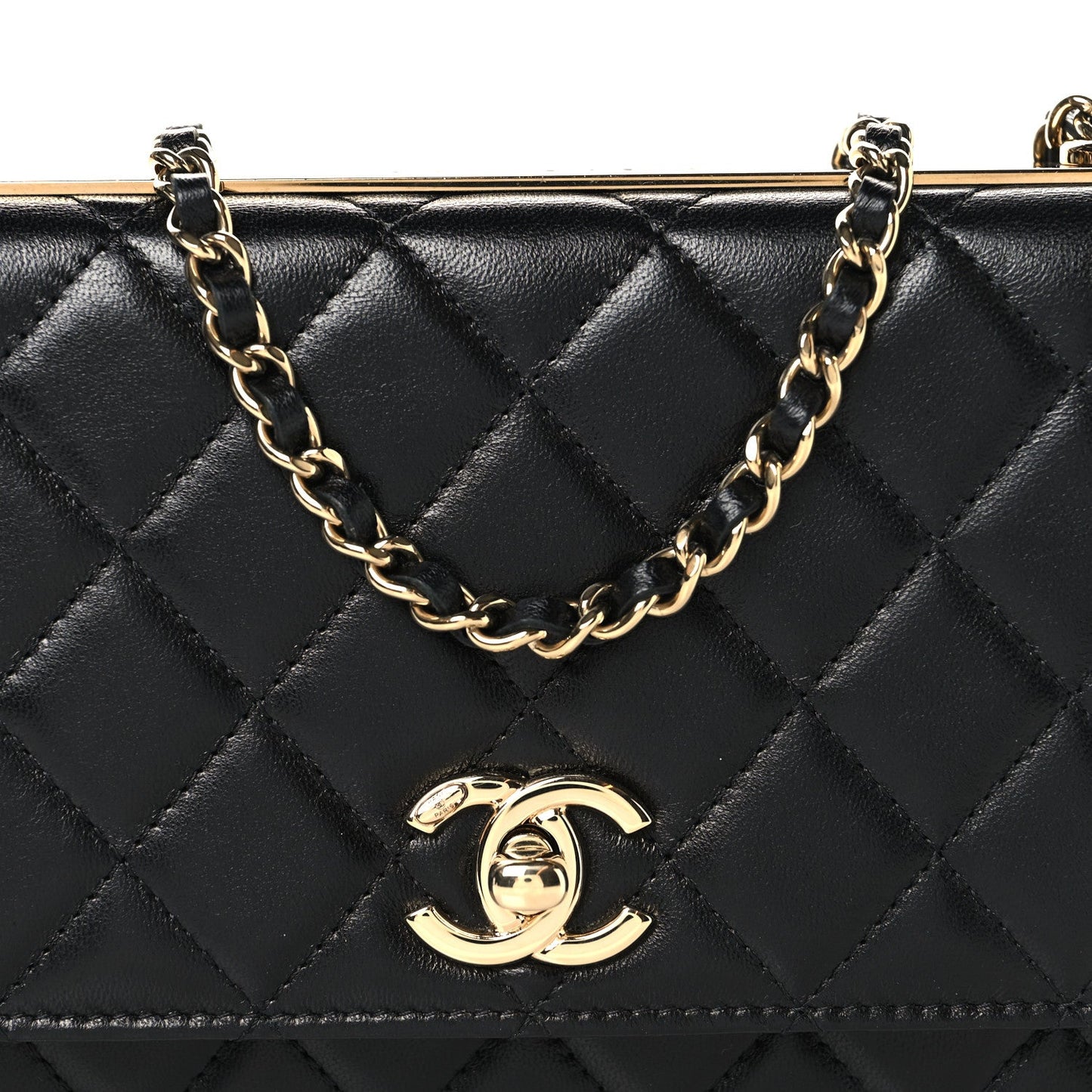Lambskin Quilted Trendy CC Wallet On Chain WOC Black