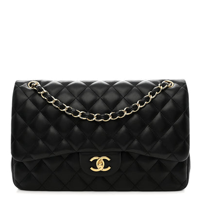 Lambskin Quilted Jumbo Double Flap Black
