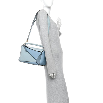 Calfskin Medium Puzzle Bag Aqua Light Blue Stone Blue