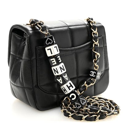 Lambskin Resin Crystal Square Quilted Mini Monacoco Flap Black