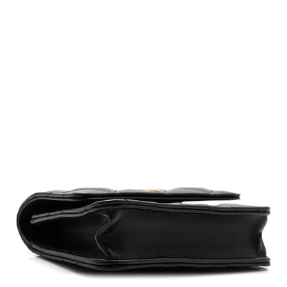 Lambskin Quilted CC Hook Card Holder Black