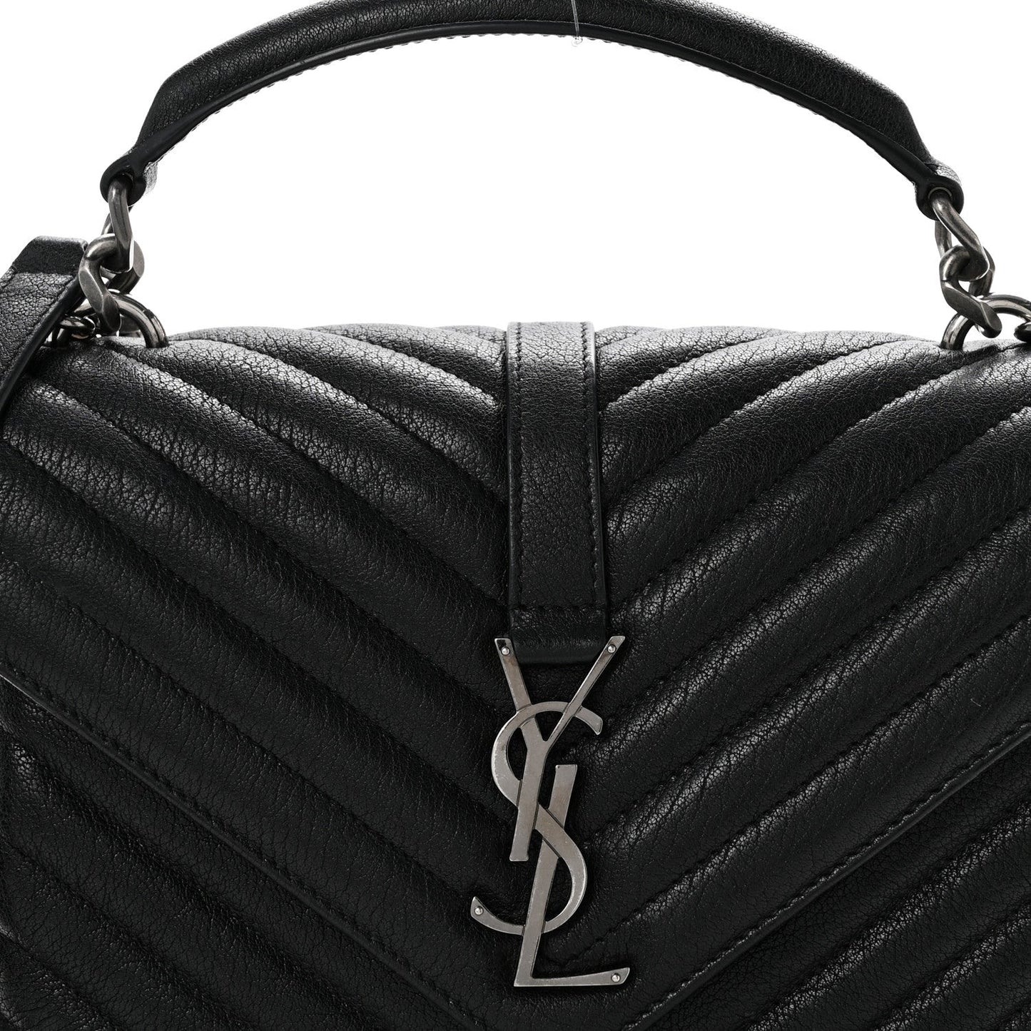 Sheepskin Matelasse Chevron Monogram Medium College Bag Black