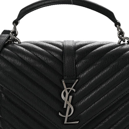 Sheepskin Matelasse Chevron Monogram Medium College Bag Black