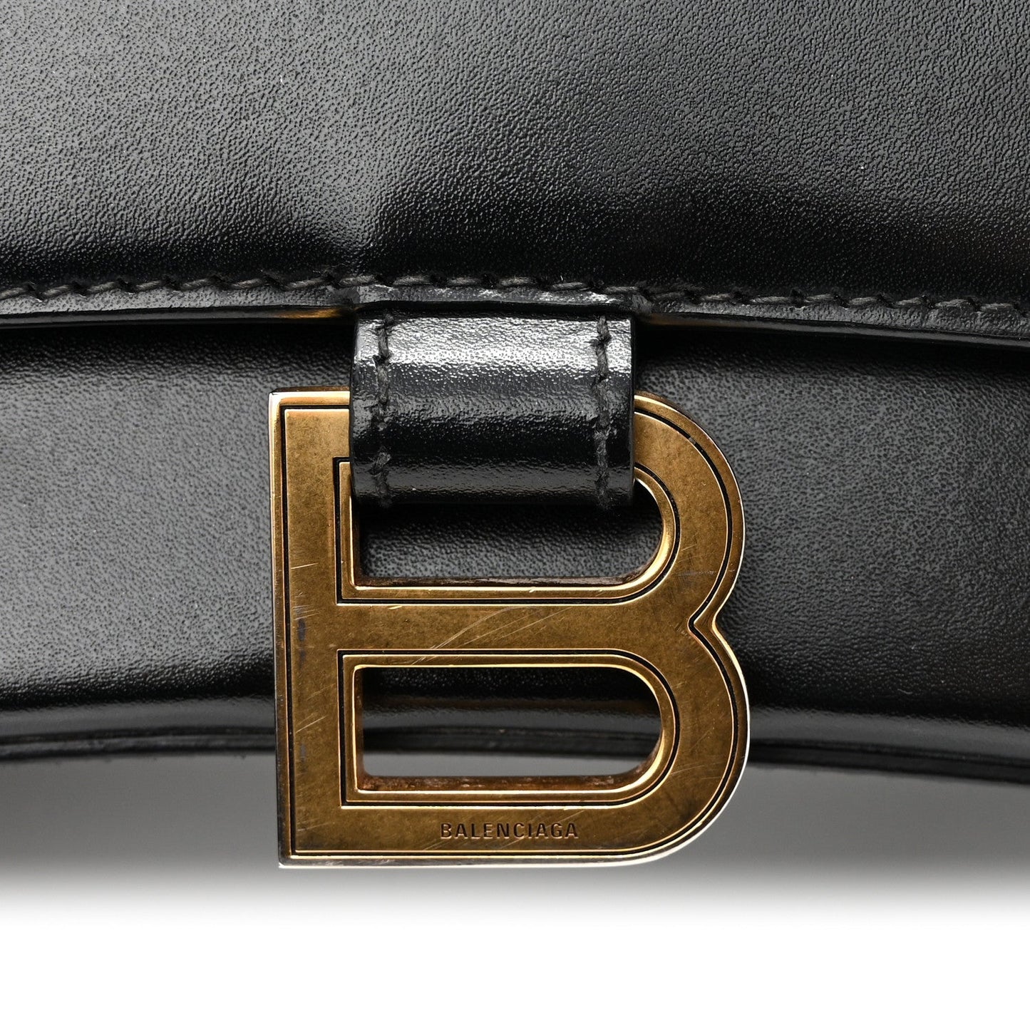 Shiny Box Calfskin Small Hourglass Top Handle Bag Black