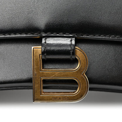 Shiny Box Calfskin Small Hourglass Top Handle Bag Black