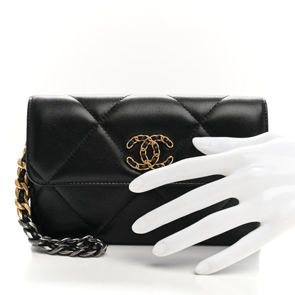 Lambskin Quilted Chanel 19 Flap Clutch Black