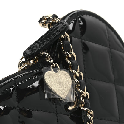 Patent Calfskin Resin Quilted CC Heart Clutch With Chain Black