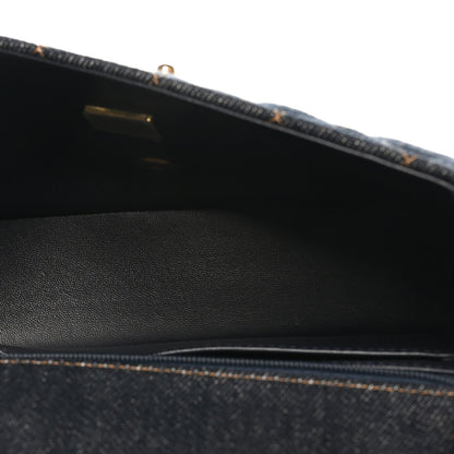 Denim Quilted Mini Rectangular Flap Dark Blue