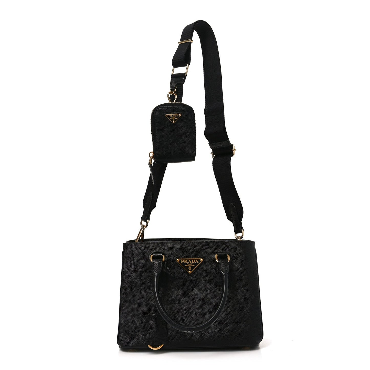 Saffiano Lux Micro Galleria Shoulder Bag Black