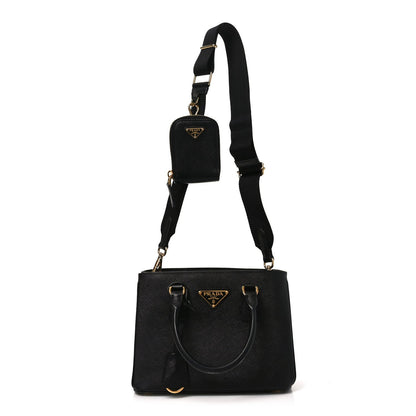 Saffiano Lux Micro Galleria Shoulder Bag Black
