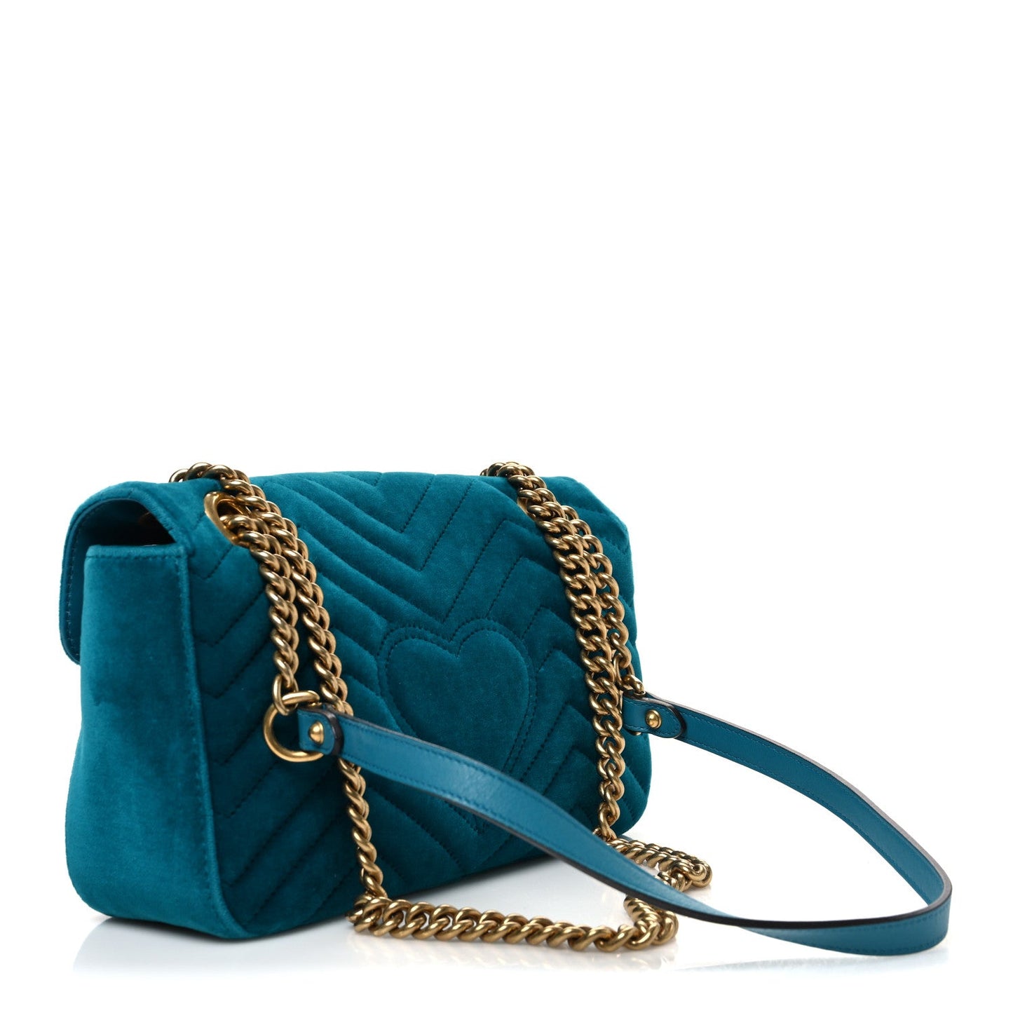 Velvet Matelasse Small GG Marmont Shoulder Bag Pavone Cyan