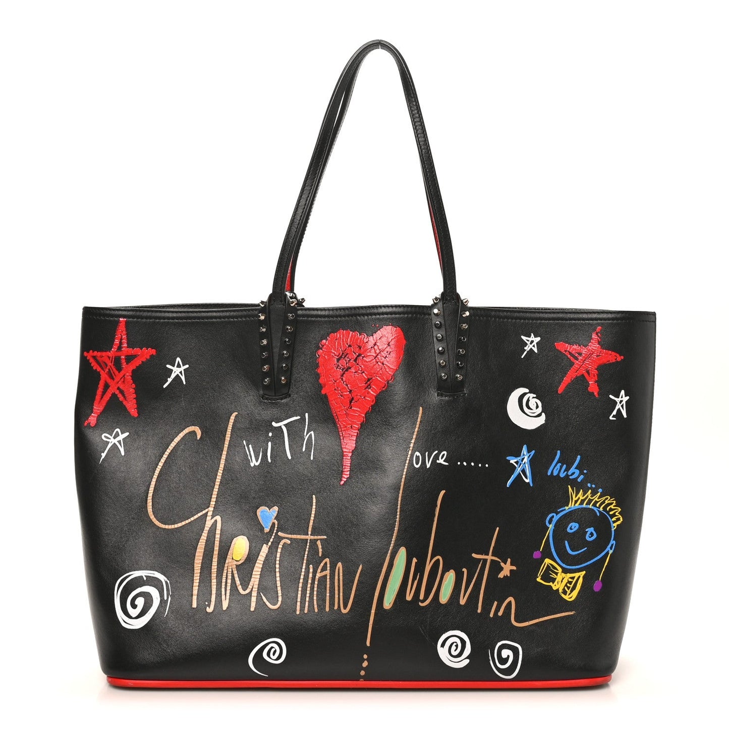 Calfskin Loubitag Spikes East West Cabata Tote Black