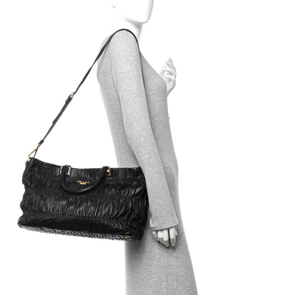 Nappa Gaufre Top Handle Satchel Black