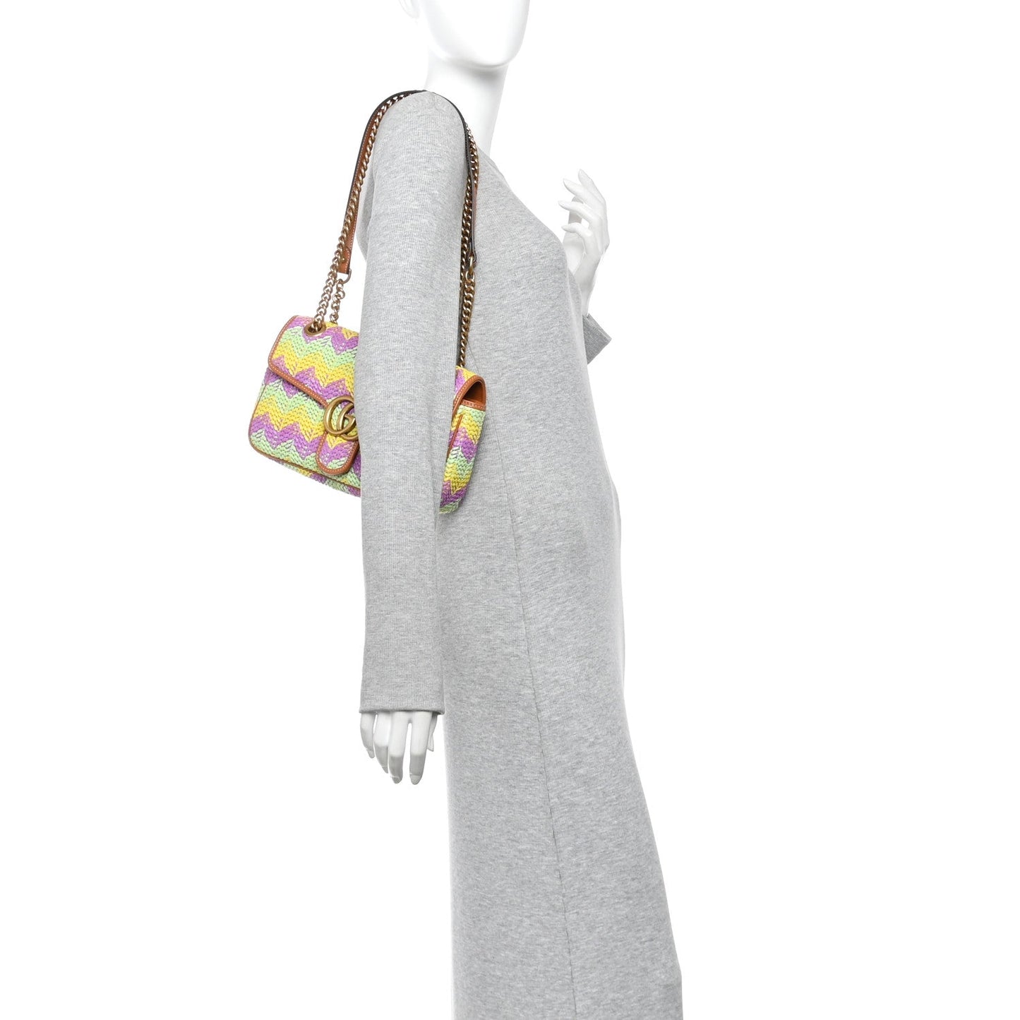 Calfskin Raffia Woven Small GG Marmont Shoulder Bag Multicolor