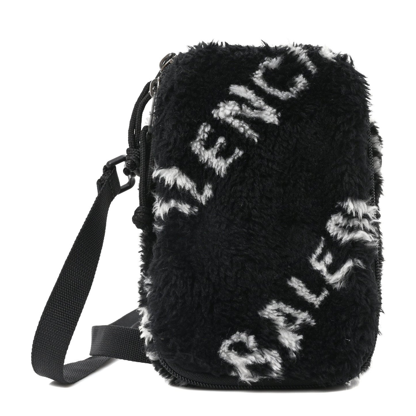 Faux Fur Diagonal Logo Explorer Crossbody Pouch  Black White