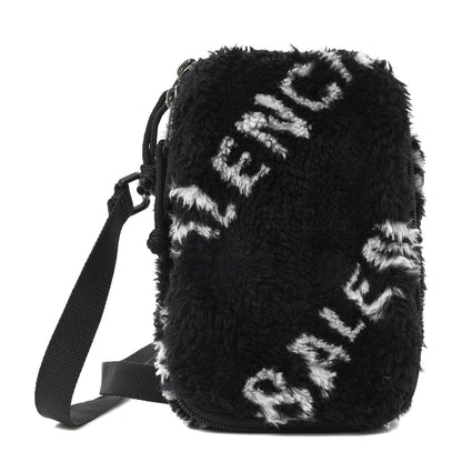 Faux Fur Diagonal Logo Explorer Crossbody Pouch  Black White