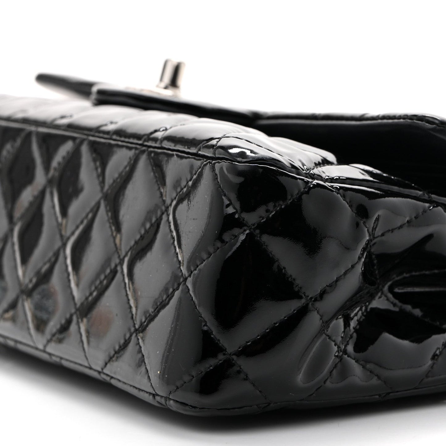 Patent Quilted Medium Double Flap Black