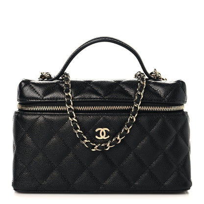 Caviar Quilted Top Handle Slim Vanity With Chain Black