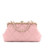 Lambskin Quilted Chain Frame Clutch Pink