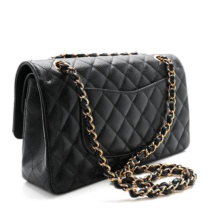 Caviar Quilted Medium Double Flap Black