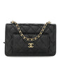 Caviar Quilted Pocket Clutch With Chain WOC Black