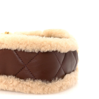 Shearling Lambskin Quilted Mini Furry Coco Flap Beige Dark Brown