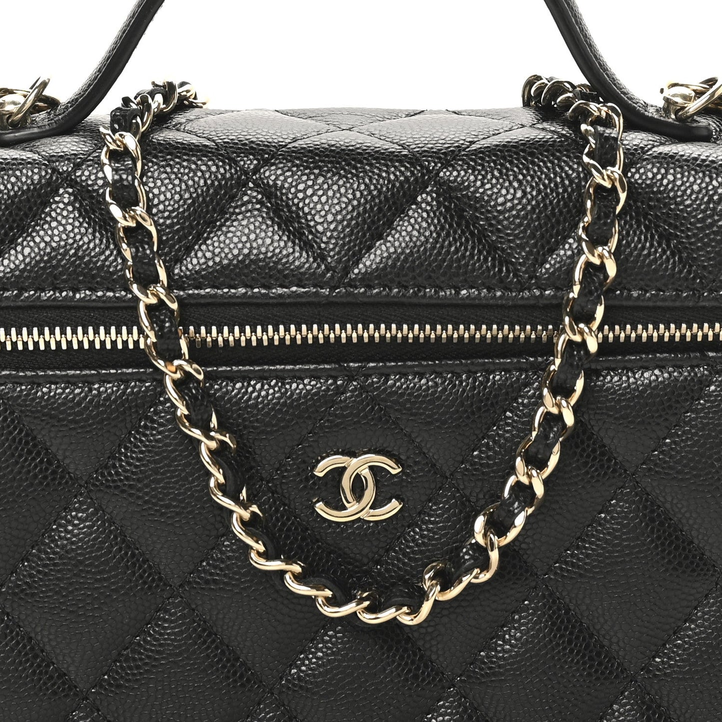 Caviar Quilted Top Handle Slim Vanity With Chain Black