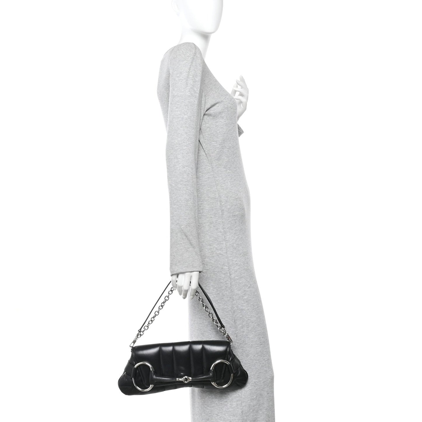 Nappa Vertical Matelasse Medium Maxi Horsebit Chain Shoulder Bag Black
