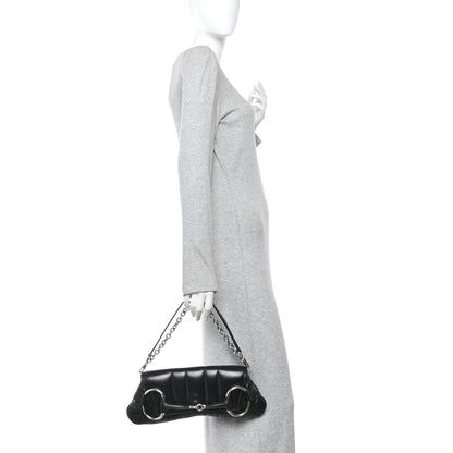 Nappa Vertical Matelasse Medium Maxi Horsebit Chain Shoulder Bag Black
