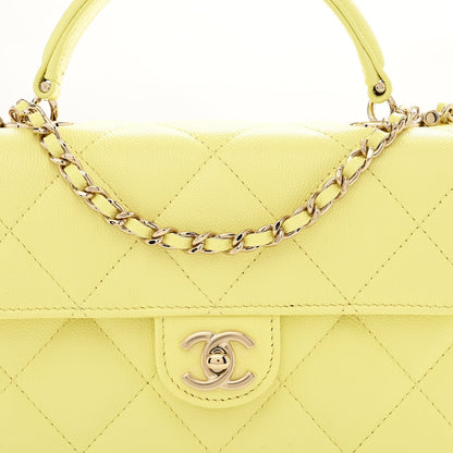 Caviar Quilted Retro Mini Twist Top Handle Clutch Flap Light Yellow