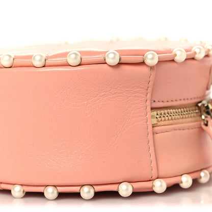 Calfskin Quilted Pearl Round Clutch With Chain Pink
