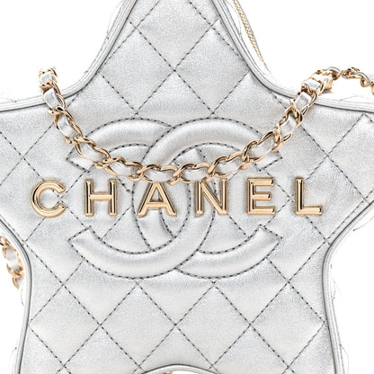 Metallic Lambskin Quilted Walk Of Fame Star Bag Silver