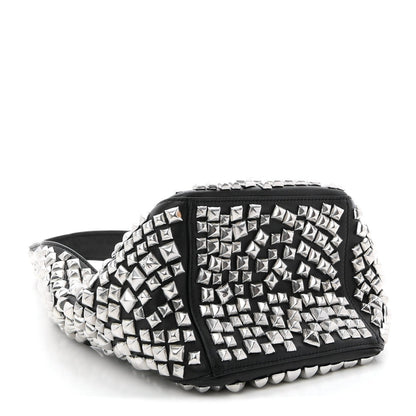 Sheepskin Studded Small Spike Hobo Black