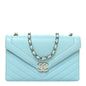 Calfskin Quilted Chevron Envelope Flap Turquoise