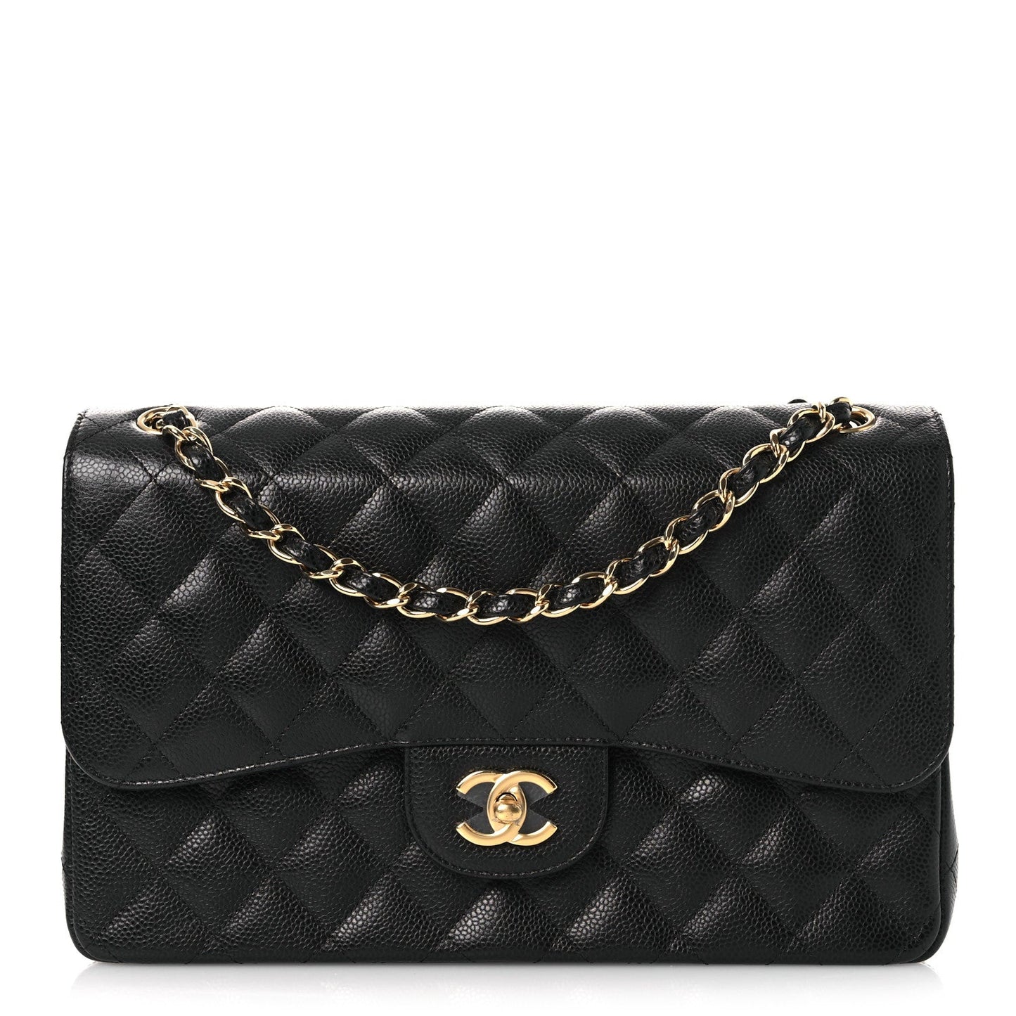 Caviar Quilted Jumbo Double Flap Black