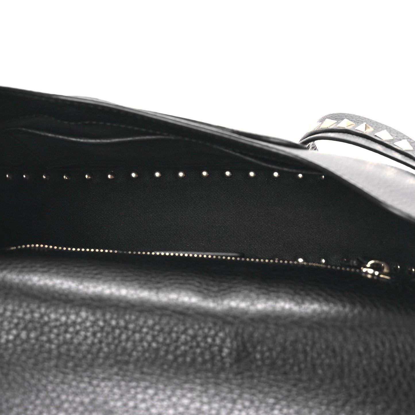 Grained Calfskin Rockstud Saddle Bag Black