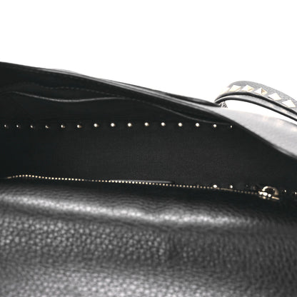 Grained Calfskin Rockstud Saddle Bag Black