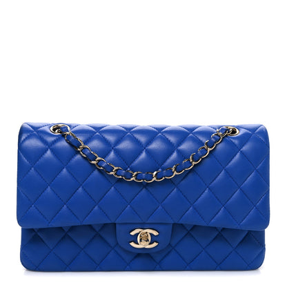 Lambskin Quilted Medium Double Flap Blue