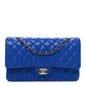 Lambskin Quilted Medium Double Flap Blue