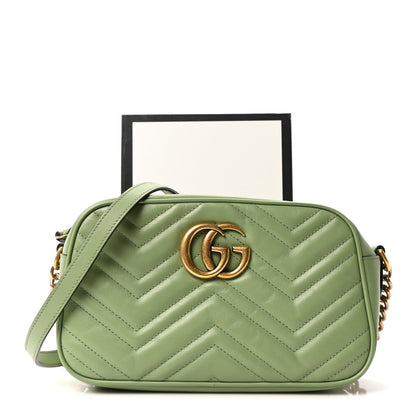 Calfskin Matelasse Small GG Marmont Chain Shoulder Bag Salamander Green