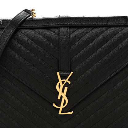 Grain De Poudre Matelasse Chevron Large Monogram Satchel Black