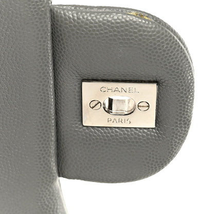 Caviar Quilted Jumbo Double Flap Grey