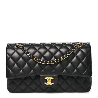 Lambskin Quilted Medium Double Flap Black