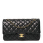 Lambskin Quilted Medium Double Flap Black