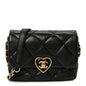 Lambskin Resin Quilted Mini Heart Square Flap Black