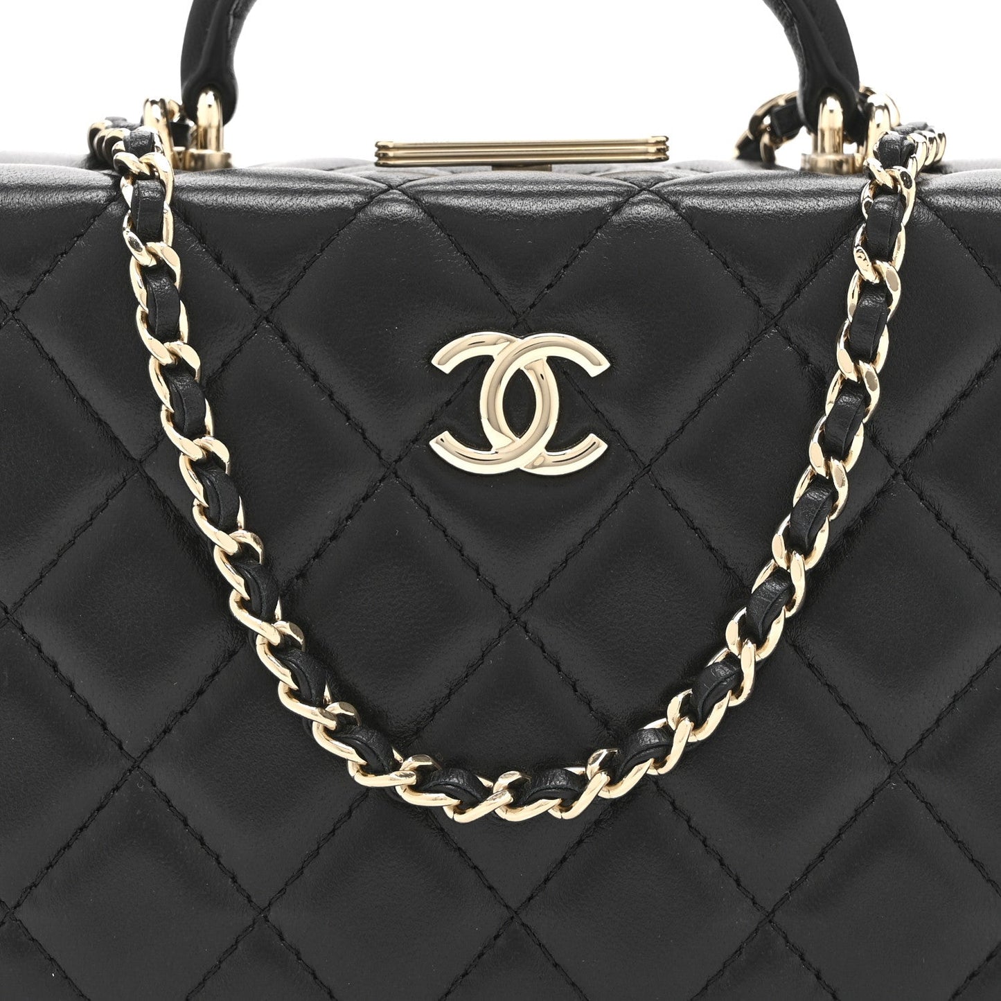 Lambskin Quilted Small CC Top Handle Box Bag Black