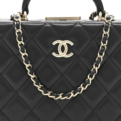 Lambskin Quilted Small CC Top Handle Box Bag Black