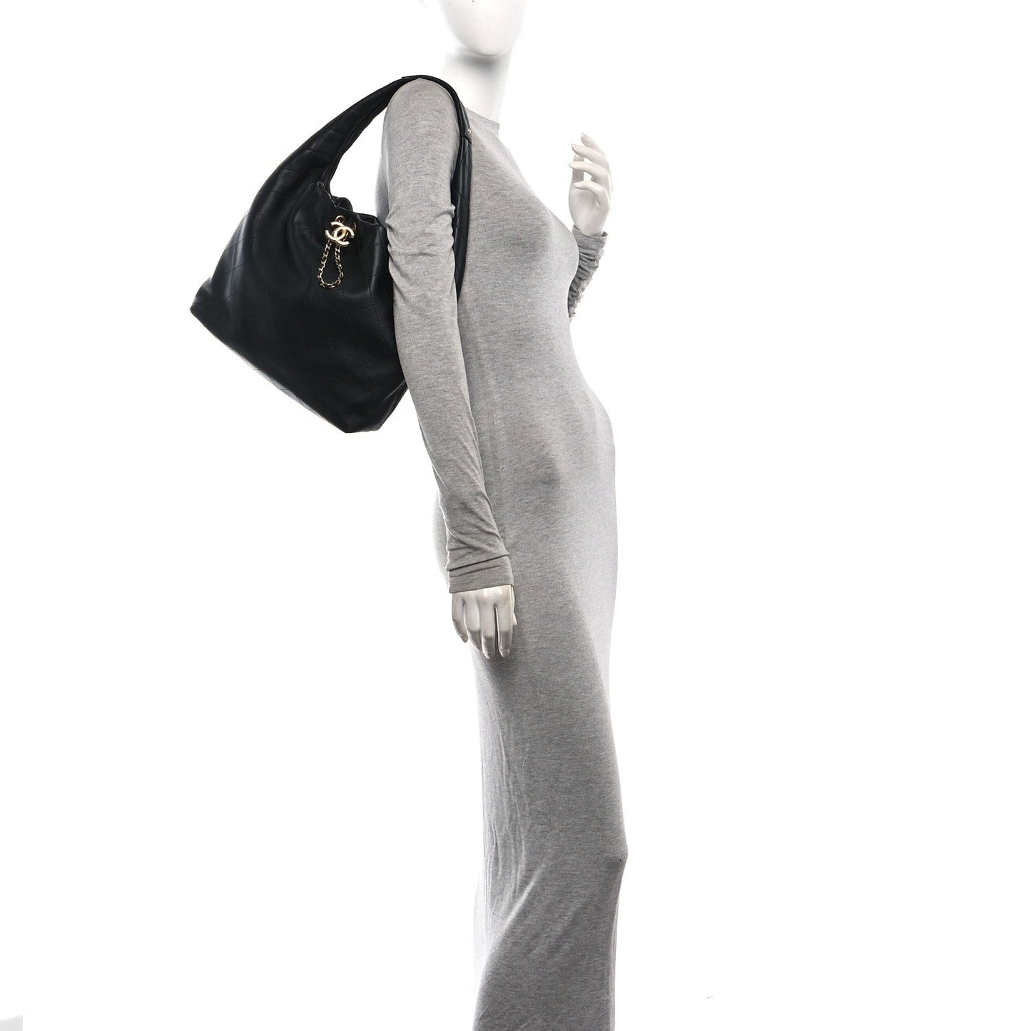Calfskin Quilted Small Maxi Hobo Black