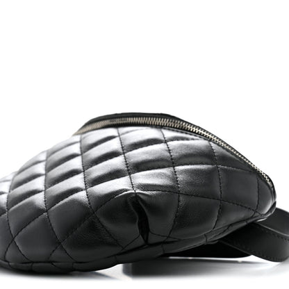 Calfskin Quilted Uniform Waist Belt Bag Black