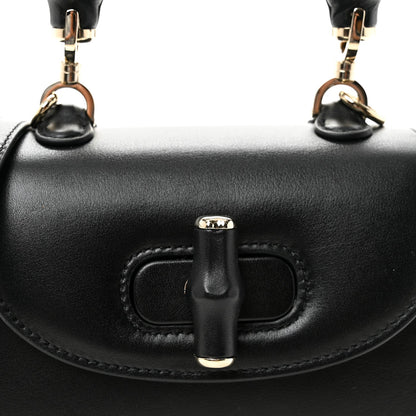 Boarded Dyana Lux Calfskin Mini Bamboo 1947 Top Handle Bag Black